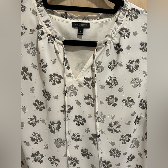 Talbots Short Sleeved Sheer Lines V-Neck Blouse - Picture 6 of 10